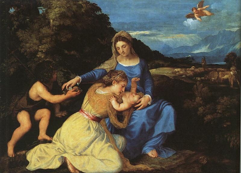  Titian Madonna and Child with the Young St.John the Baptist St.Catherine France oil painting art